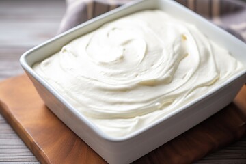 whipping cream frosting being prepared for a cake