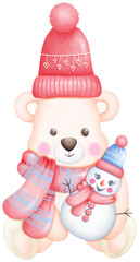Cute Watercolor Christmas Teddy Bear