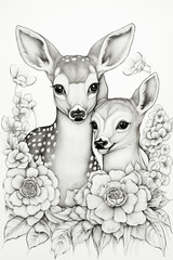 two little deer love coloring page line art