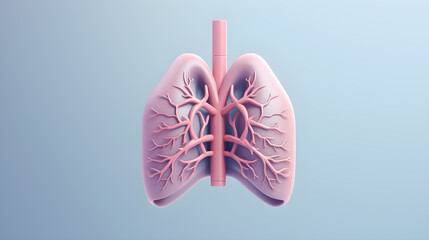 Pale pink abstract 3D lung model with blood vessels supplying both lungs on a bright blue background. respiratory health care concept. 3d generative ai. - obrazy, fototapety, plakaty