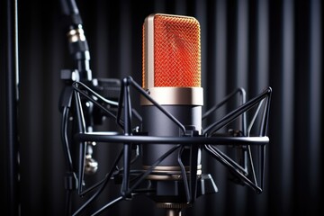 closeup of rap studio microphone on a stand - obrazy, fototapety, plakaty