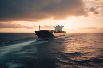 A cargo ship sailing in the ocean for shipping business, logistics, and freight transportation. Generative AI