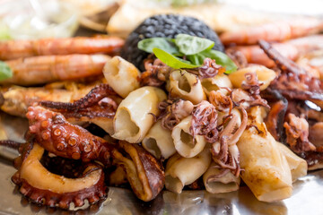 Roasted Mixed Seafood platter. Mediterranean