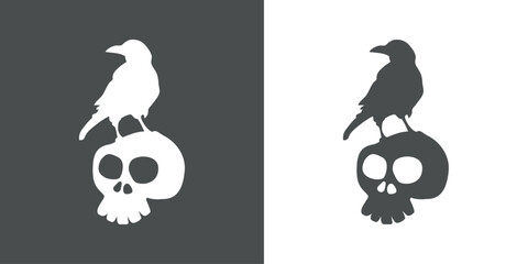 Logo con silueta de cuervo en calavera humana para su uso en invitaciones y tarjetas de Halloween