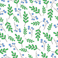 Vector seamless pattern with rowan berries.Christmas pattern with rowan branches.Thanksgiving Day.Seamless pattern for Merry Christmas with rowan.Harvest Day.Vector illustration.