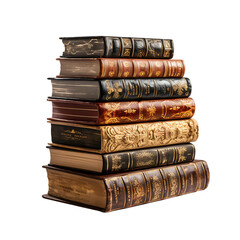 Old Hardcover Books Stacked Vertically Isolated on Transparent or White Background, PNG