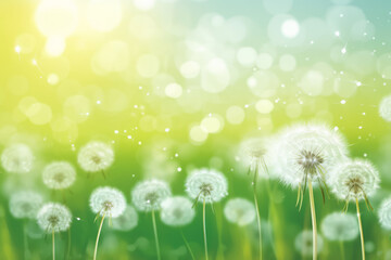 Dandelion seeds. Spring breezes carry them away. We wish for success in reaching their destination after conquering a difficult journey. A concept for spring and travel.