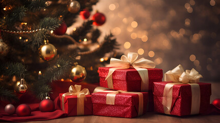 Fototapeta na wymiar Christmas gifts under Christmas tree.