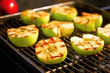 cooking creative dessert of apples in grill basket