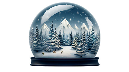 Snow Globe with Winter Scene Isolated on Transparent or White Background, PNG