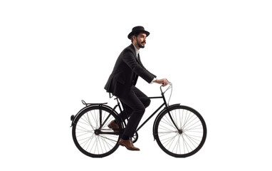 Obraz premium Realistic Man on Black Retro Bicycle on White or PNG Transparent Background.