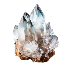 Raw Quartz Crystals Isolated on Transparent or White Background, PNG