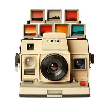 Polaroid Camera and Instant Photos Isolated on Transparent or White Background, PNG