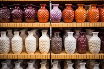 Fototapeta na wymiar rows of finished stoneware vases on a display shelf
