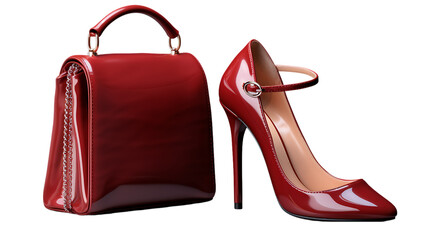 High Heel Shoe and Matching Purse Isolated on Transparent or White Background, PNG