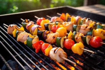 shrimp skewers grilling on a hot barbecue