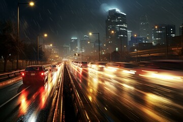 nighttime traffic on road. Generative AI