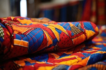 vibrantly patterned african fabric wrapped on a dummy - obrazy, fototapety, plakaty