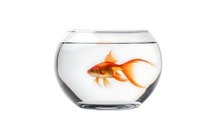 Goldfish in Bowl Isolated on Transparent or White Background, PNG