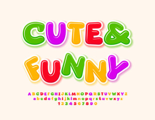 Vector children's Cute and Funny Font. Bright Colorful Alphabet Letters and Numbers.