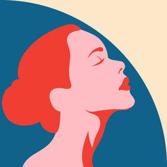Profile of a beautiful girl. Vector illustration in flat, simple style. Design element for posters, prints for clothing, banners, covers, websites, social networks, logo