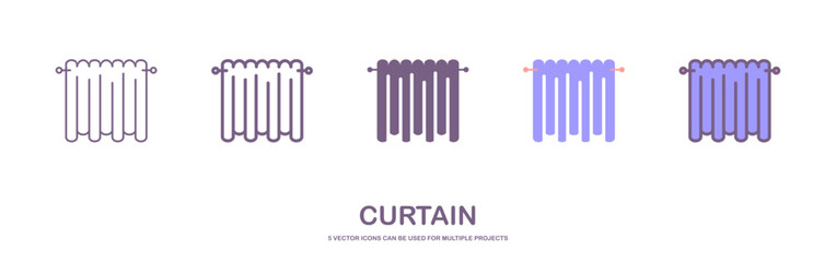 Curtains flat line icon. Bathroom curtain sign. drape vector icon illustration with 5 styles. Thin linear logo for interior store.