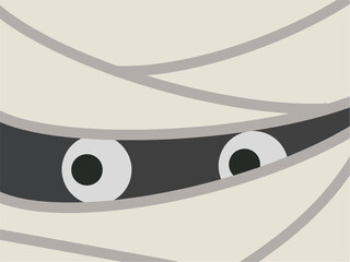 Happy halloween cute mummy face wallpaper background vector illustration. Hand drawing. Mummy with smile.