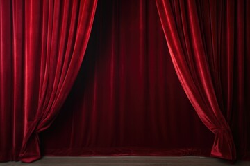 still shot of an opened red velvet curtain