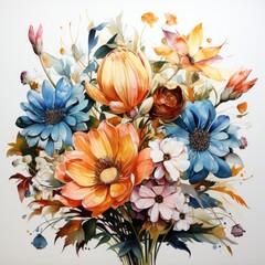 Photo Watercolor Colorful Flowers, Hd , On White Background 