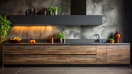 Fototapeta na wymiar Minimalist interior design of modern kitchen.