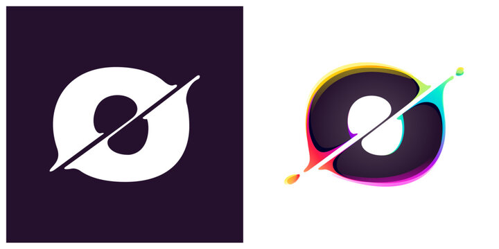 O letter logo letter with cyber distortion, color shift effect. Double exposure font. Neon glitch illusion icon. Colorful type for futuristic tech heading, music poster, vibrant sale banner.