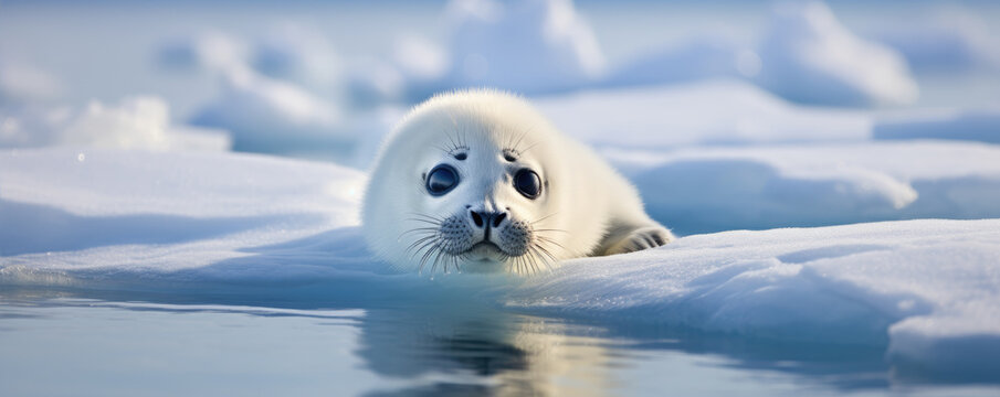 seal on ice near cold water.