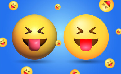 2D and 3D Vector Face With Stuckout Tongue and Squinting Eyes Emoji Illustration