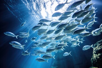 fish swimming in formation underwater