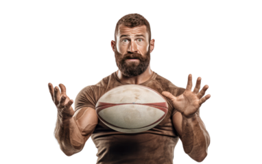 Realistic Portrait of a Rugby Player on White or PNG Transparent Background.