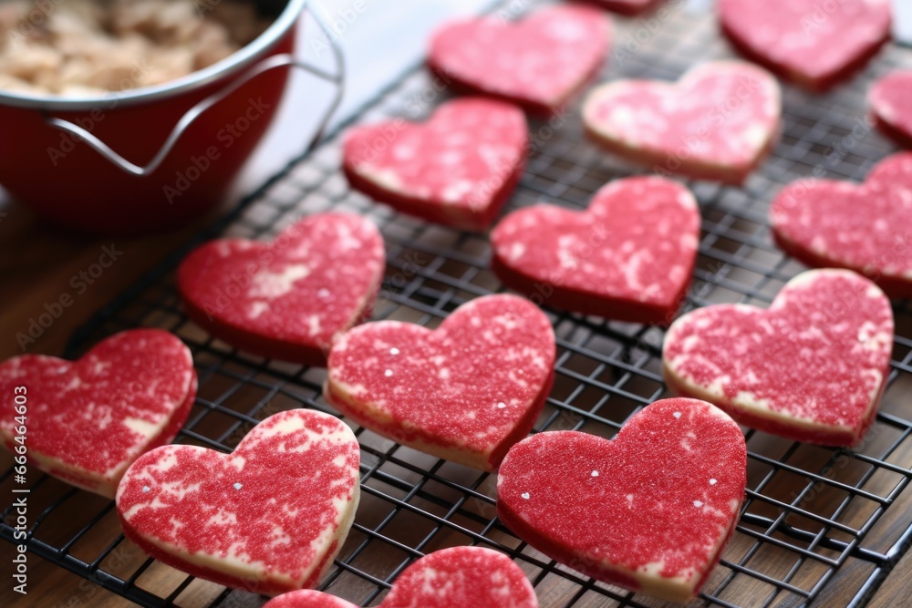 Canvas Prints homemade heart-shaped cookies on a cooling rack