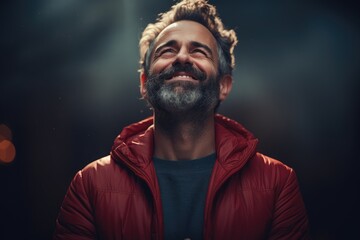 Heartwarming Gratitude: Man looking upwards with a tearful smile - AI Generated - obrazy, fototapety, plakaty