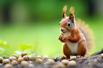 Foto op Canvas a close-up of a squirrel eating nuts in a park © altitudevisual