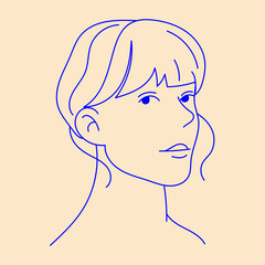 Vector line art portrait of beautiful woman with long wavy hair. Design element for advertising, posters, prints for clothing, banners, covers, websites, social networks, logo