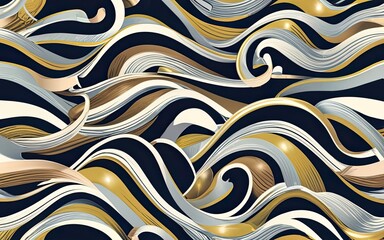 Sliver wavy lines pattern background with Generative AI.