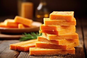 a stack of bricked cheese ready for packaging