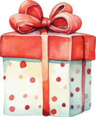 Childishly drawn cute watercolor Christmas gift box white background