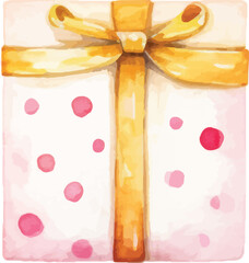 Childishly drawn cute watercolor Christmas gift box white background