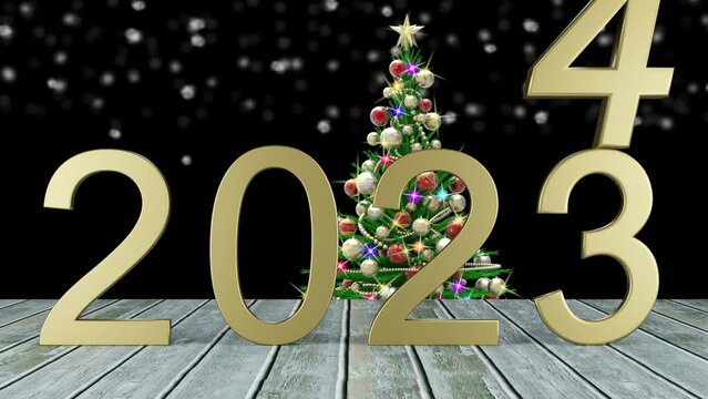 Filmato. Illustrazione 3D. Anno nuovo 2024. Capodanno 2024 in numeri. Il 2024 sostituisce il 2023..