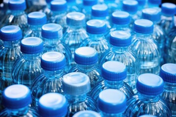 close-up of plastic caps for mineral water bottles