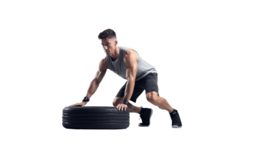 Tire Flipping Exercise in Art Form on White or PNG Transparent Background.