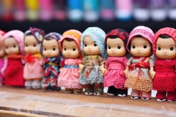 Fototapeta premium vertical shot of finished tiny dolls lined up
