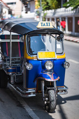 Tuk Tuk, Thai traditional taxi car, parking for tourist passenger in Thailand. No identifiable logo or element