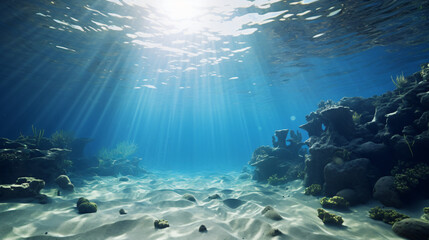 Fototapeta na wymiar Underwater sandy ocean floor view