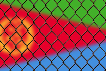 Fototapeta premium A steel mesh against the background of the flag Eritrea.